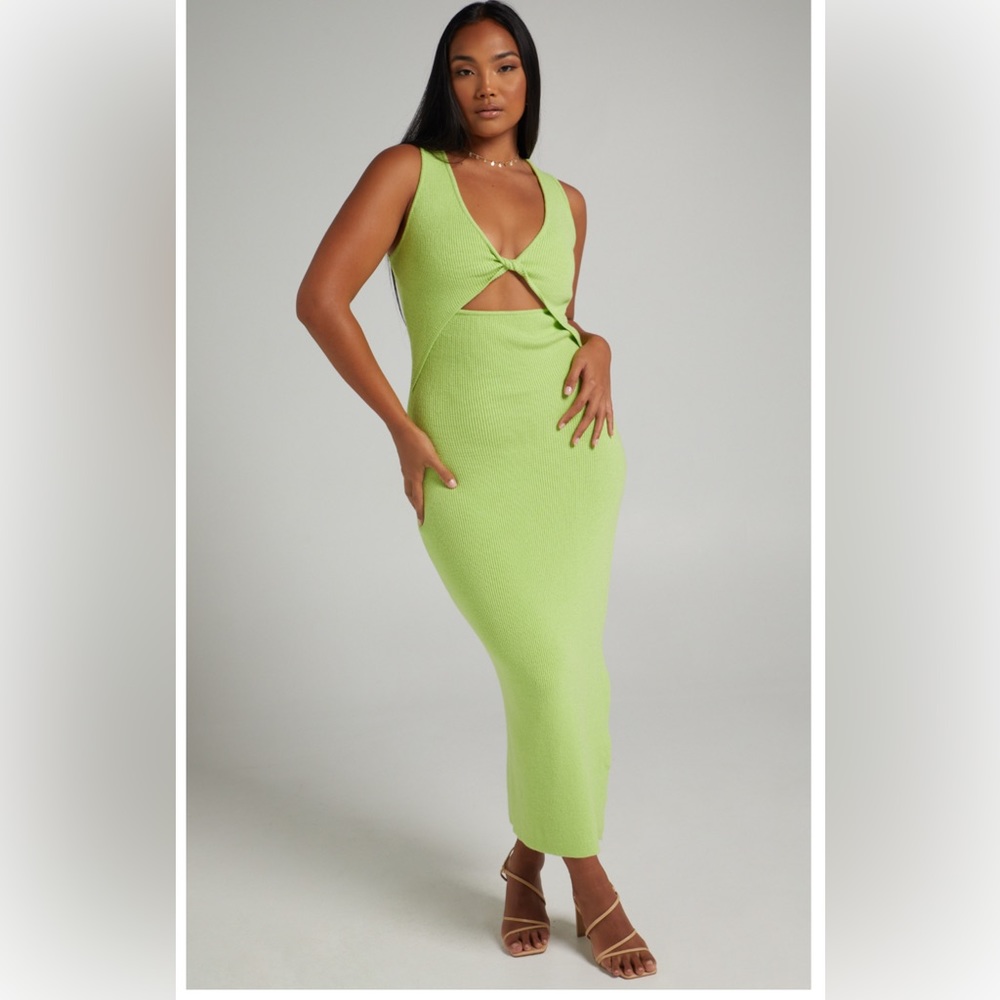 NEW Showpo green cut out knit midi dress bodycon size US 6